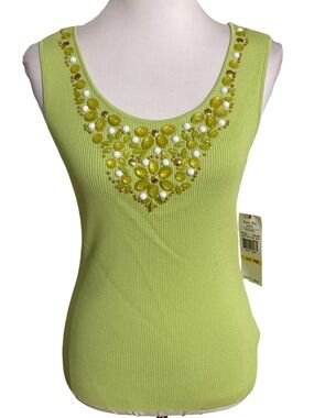 Ruby Rd Lime Green Beaded Scoop Neck Tank Top